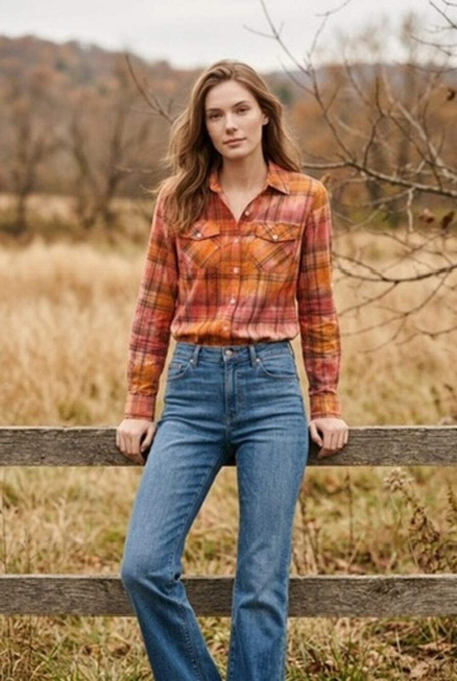 Michael Kors Orange Ombre Plaid Luxury Cotton Flannel Sz M Cozy Cabin Autumn